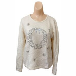 Orvis Womens Angora Lambswool Christmas Sweater Medium Holiday Event Cocktail